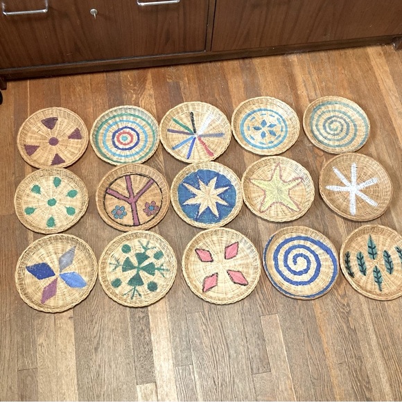 Boho Bohemian Wall Decor Wicker Plates 9.75" Diameter each Set of 3 - Picture 3 of 10